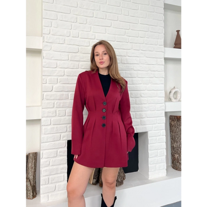 Düğme Detaylı Ceket Elbise Bordo