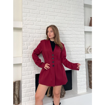 Düğme Detaylı Ceket Elbise Bordo