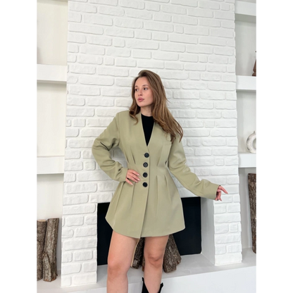 Düğme Detaylı Ceket Elbise Haki