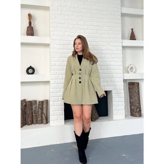 Düğme Detaylı Ceket Elbise Haki