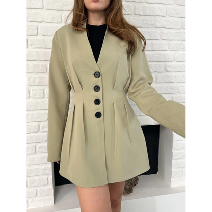 Düğme Detaylı Ceket Elbise Haki