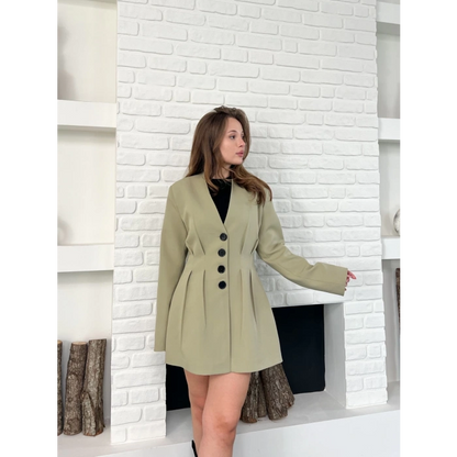 Düğme Detaylı Ceket Elbise Haki