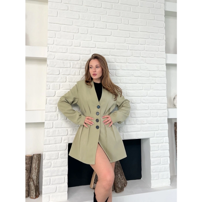 Düğme Detaylı Ceket Elbise Haki