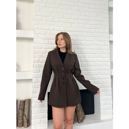 Düğme Detaylı Ceket Elbise Kahverengi
