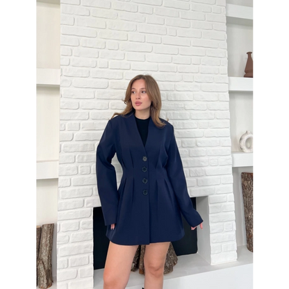 Düğme Detaylı Ceket Elbise Lacivert