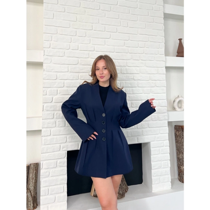 Düğme Detaylı Ceket Elbise Lacivert