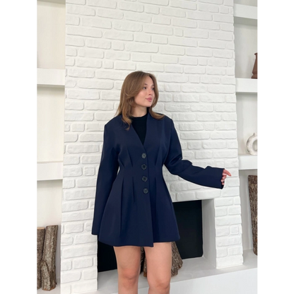 Düğme Detaylı Ceket Elbise Lacivert