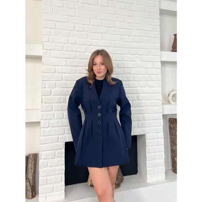Düğme Detaylı Ceket Elbise Lacivert