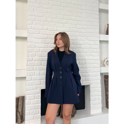 Düğme Detaylı Ceket Elbise Lacivert