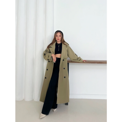 Düğme Detaylı Oversize Trençkot Haki