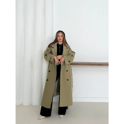 Düğme Detaylı Oversize Trençkot Haki