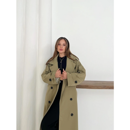 Düğme Detaylı Oversize Trençkot Haki