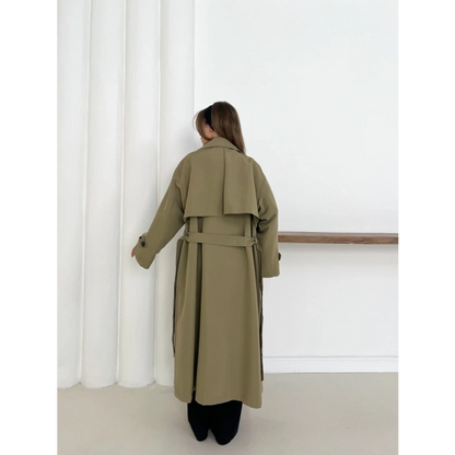 Düğme Detaylı Oversize Trençkot Haki