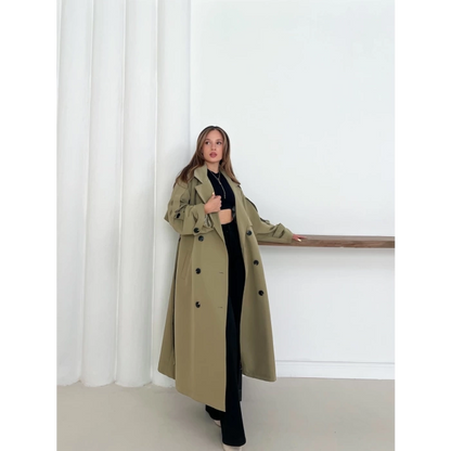Düğme Detaylı Oversize Trençkot Haki