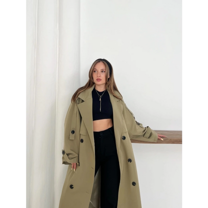 Düğme Detaylı Oversize Trençkot Haki