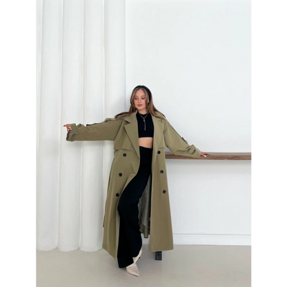 Düğme Detaylı Oversize Trençkot Haki
