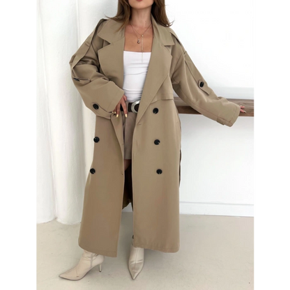 Düğme Detaylı Oversize Trençkot Krem