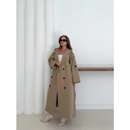 Düğme Detaylı Oversize Trençkot Krem