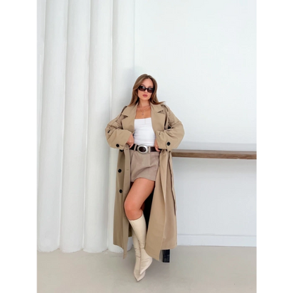 Düğme Detaylı Oversize Trençkot Krem