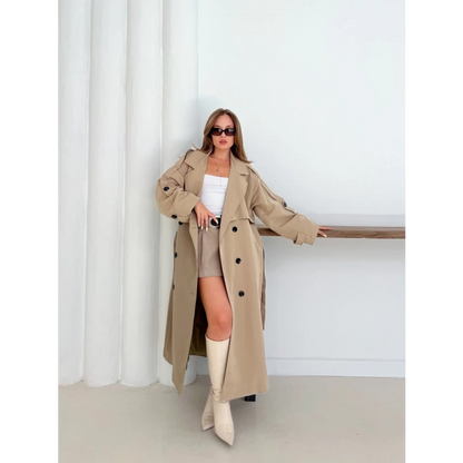 Düğme Detaylı Oversize Trençkot Krem