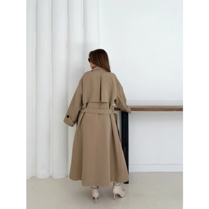 Düğme Detaylı Oversize Trençkot Krem