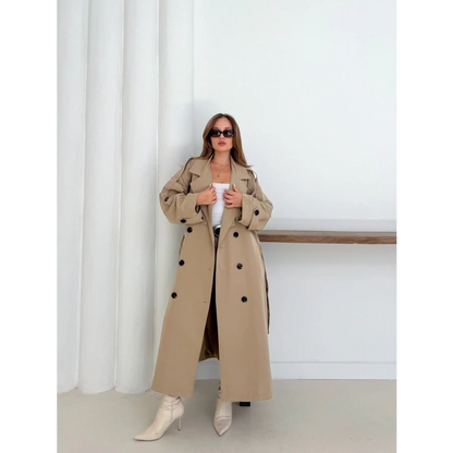 Düğme Detaylı Oversize Trençkot Krem