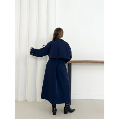 Düğme Detaylı Oversize Trençkot Lacivert