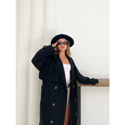 Düğme Detaylı Oversize Trençkot Siyah