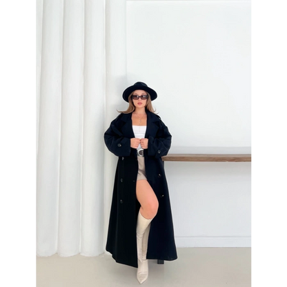 Düğme Detaylı Oversize Trençkot Siyah