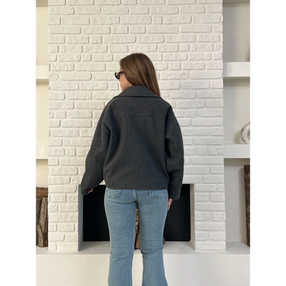 Fermuarlı Kaşe Kısa Ceket Antrasit