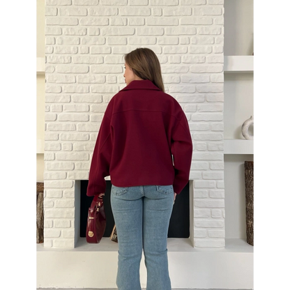 Fermuarlı Kaşe Kısa Ceket Bordo