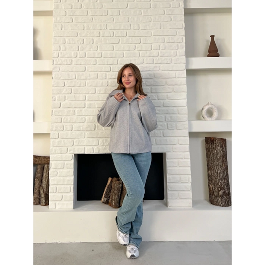 Fermuarlı Kaşe Kısa Ceket Gri