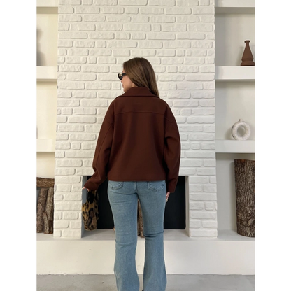 Fermuarlı Kaşe Kısa Ceket Kahverengi