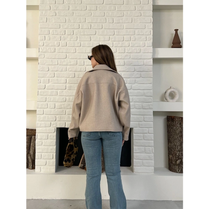 Fermuarlı Kaşe Kısa Ceket Krem