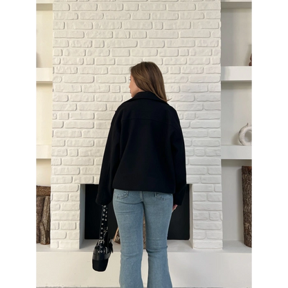 Fermuarlı Kaşe Kısa Ceket Siyah