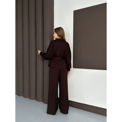 Fermuarlı Kemer Detaylı İkili Takım Acı Kahve