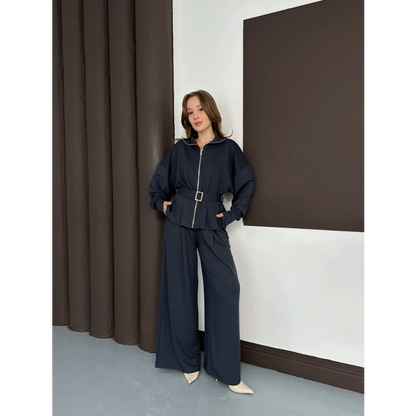 Fermuarlı Kemer Detaylı İkili Takım Antrasit