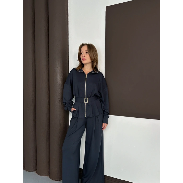 Fermuarlı Kemer Detaylı İkili Takım Antrasit