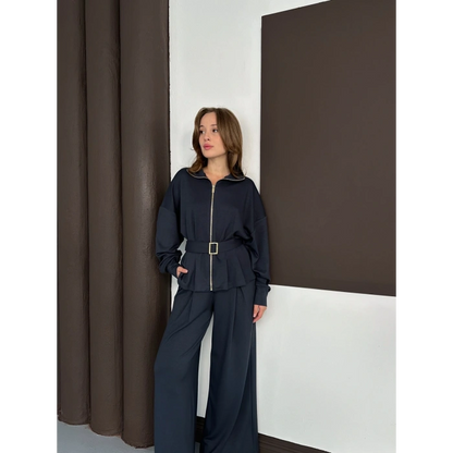 Fermuarlı Kemer Detaylı İkili Takım Antrasit