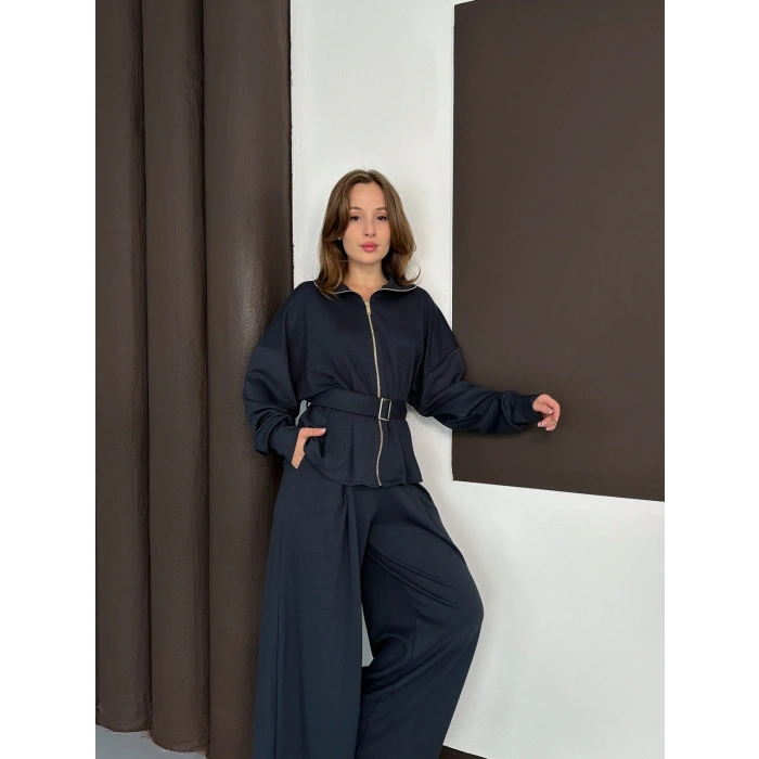 Fermuarlı Kemer Detaylı İkili Takım Antrasit