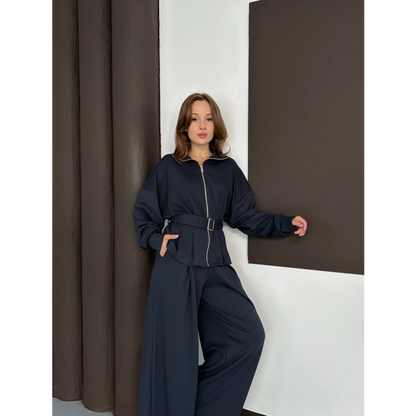 Fermuarlı Kemer Detaylı İkili Takım Antrasit