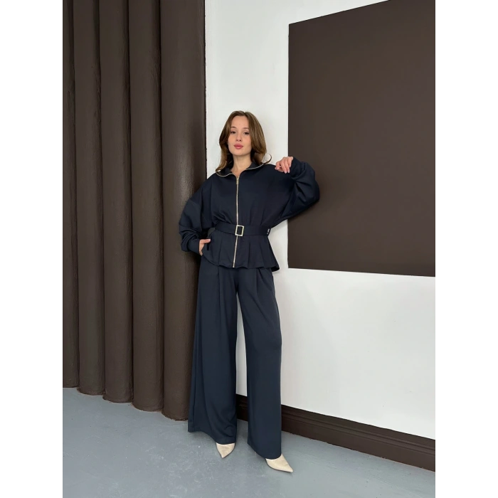 Fermuarlı Kemer Detaylı İkili Takım Antrasit