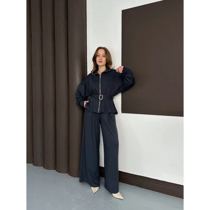 Fermuarlı Kemer Detaylı İkili Takım Antrasit