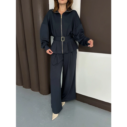 Fermuarlı Kemer Detaylı İkili Takım Antrasit