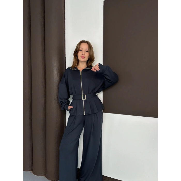 Fermuarlı Kemer Detaylı İkili Takım Antrasit