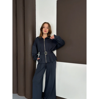 Fermuarlı Kemer Detaylı İkili Takım Antrasit