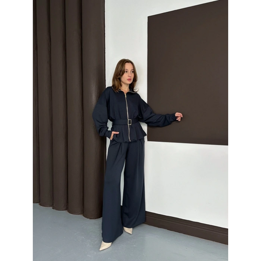 Fermuarlı Kemer Detaylı İkili Takım Antrasit