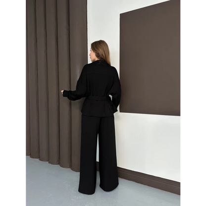 Fermuarlı Kemer Detaylı İkili Takım Siyah