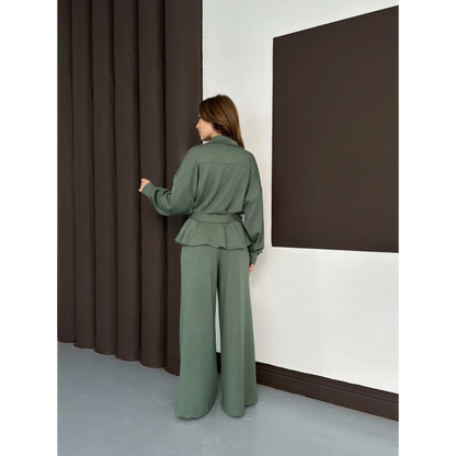 Fermuarlı Kemer Detaylı İkili Takım Yeşil