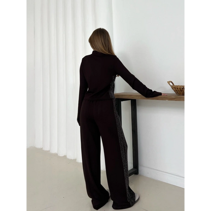 Fermuarlı Taş İşleme Detaylı Takım Acı Kahve